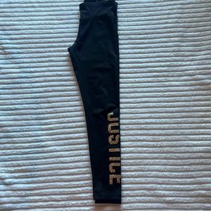 Black Justice leggings with gold glitter letters